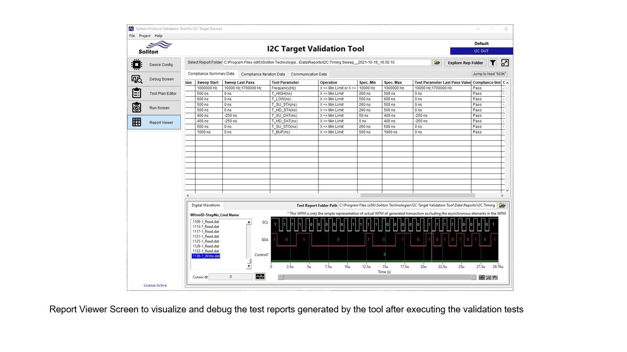 Report Viewer Screen to visualize and debug the test reports generated by the tool after executing the validation tests​